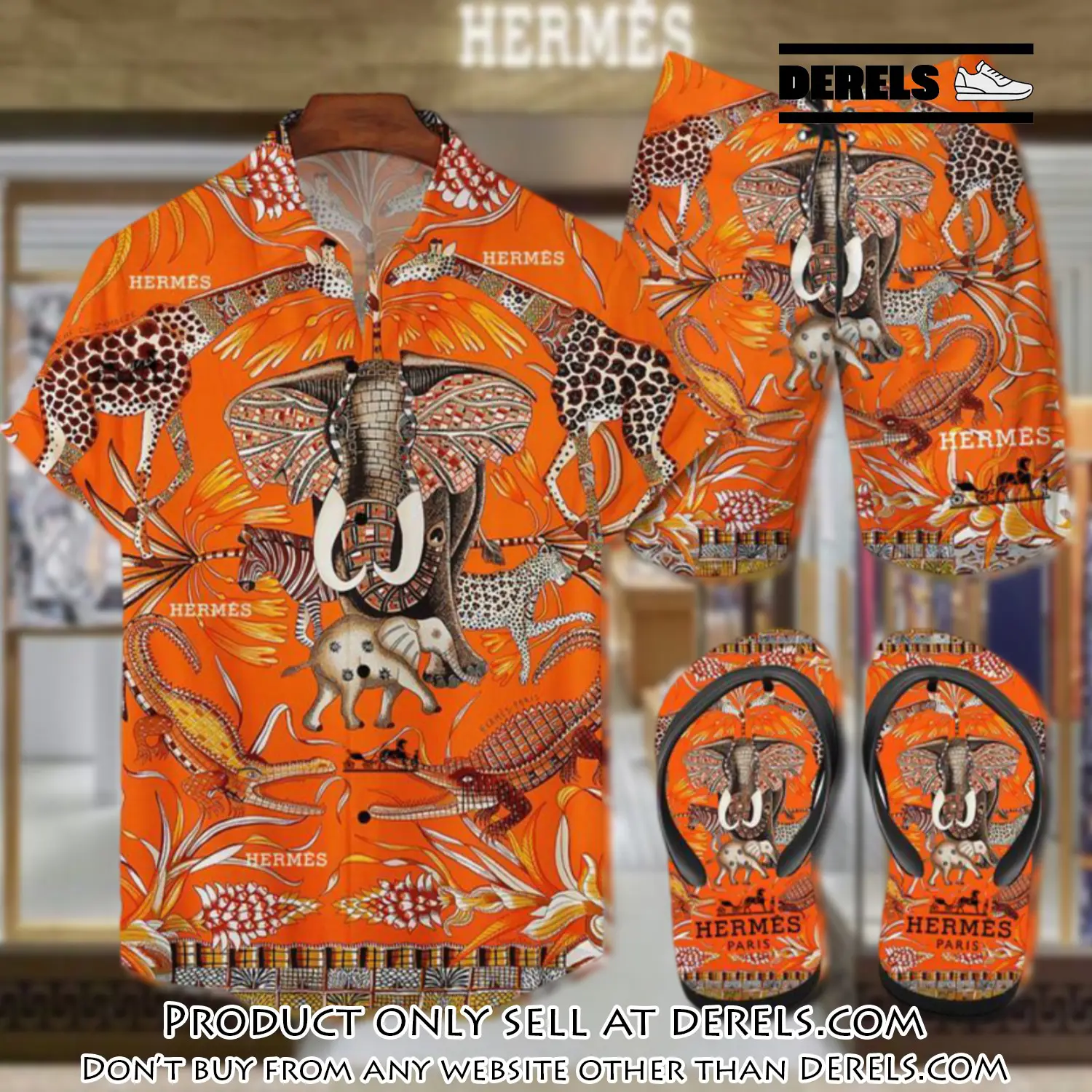 Hermes flip flops and combo hawaii shirt shorts luxury brand summer outfit hsf085 dr2519191